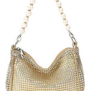 Vegan Leather Evening Clutch Purse for Women Silver Rhinestone Dressy Night